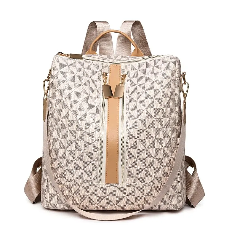 A Stylish Pu Backpack With Unique Pattern Design And Large Capacity Is Suitable For Commuting Shopping And Traveling