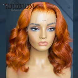 Krótka pomarańczowa peruka Syntetyczna koronka przodu Peruki Body Wave Burgundy Bob Peruka Koronkowe peruki dla kobiet Zielona peruka Głęboka fala Cosplay Front