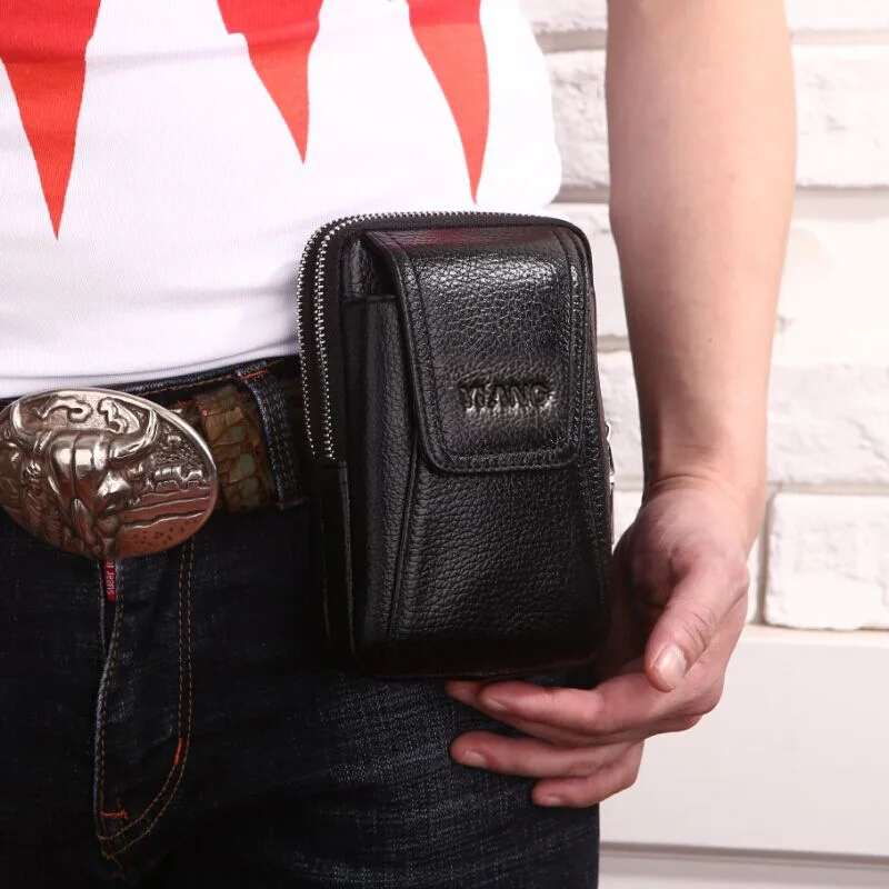 Men Leather Phone Pouch Belt Waist Pack Bag Small Pocket Universal Luxury Wallet Coin Purse Running Pouch Travel Camping Bags