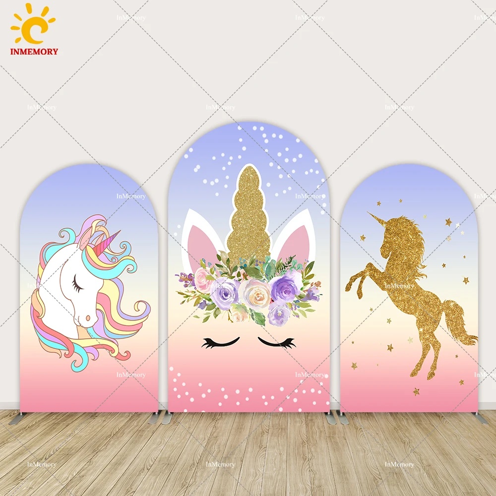 Rainbow Unicorn Birthday Arch Cover Chiara Backdrop Wallpaper Kid Birthday Party Decoration Glitter Gold Horse Photobooth Banner