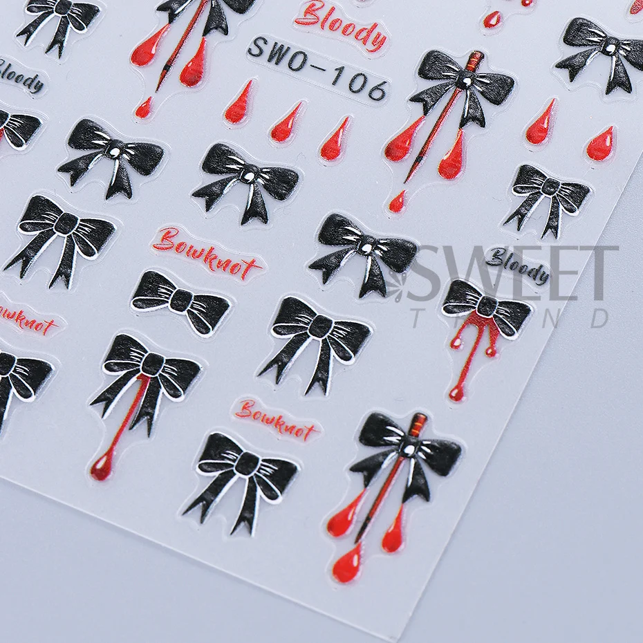 2 Stück Halloween-Nagelaufkleber, verrückter Ausdruck, Clown-Gesicht, Schleife, Sternmuster, Nagelaufkleber, DIY-Maniküre-Dekoration, Nagelzubehör – Detail 9