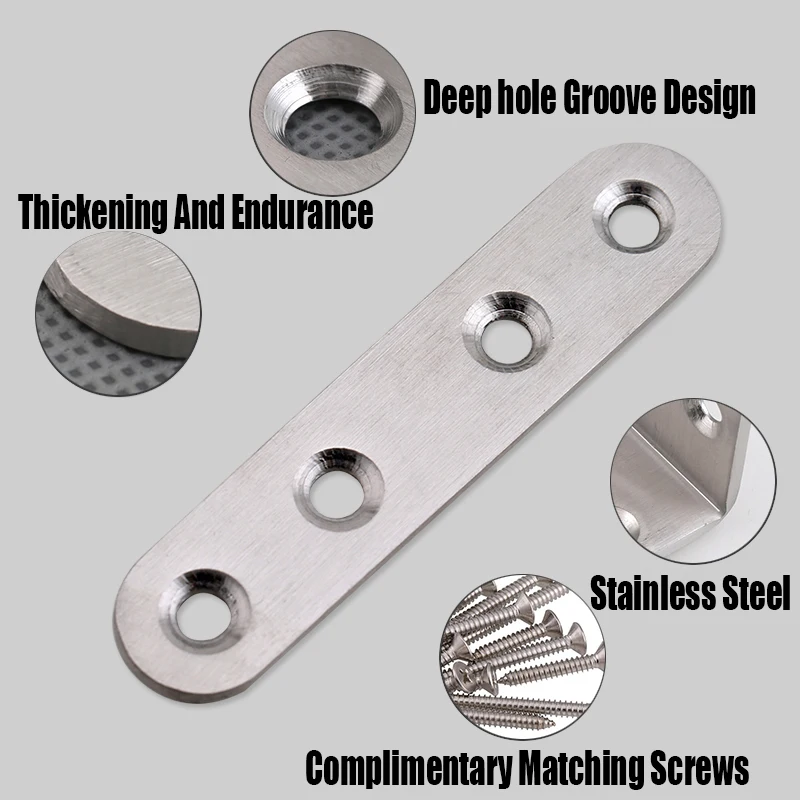 Stainless Steel Corner Bracket, Straight Flat Bracket, One Word Código, Código Móveis, Espessamento Protector, 2 Pcs