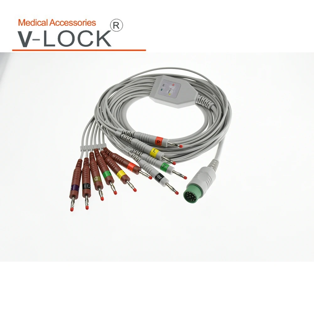 10-Lead EKG Cable Electrocardiogram Compatible with Weigao EKG Machine - Medical Monitoring Electrodes Lead Wire Set