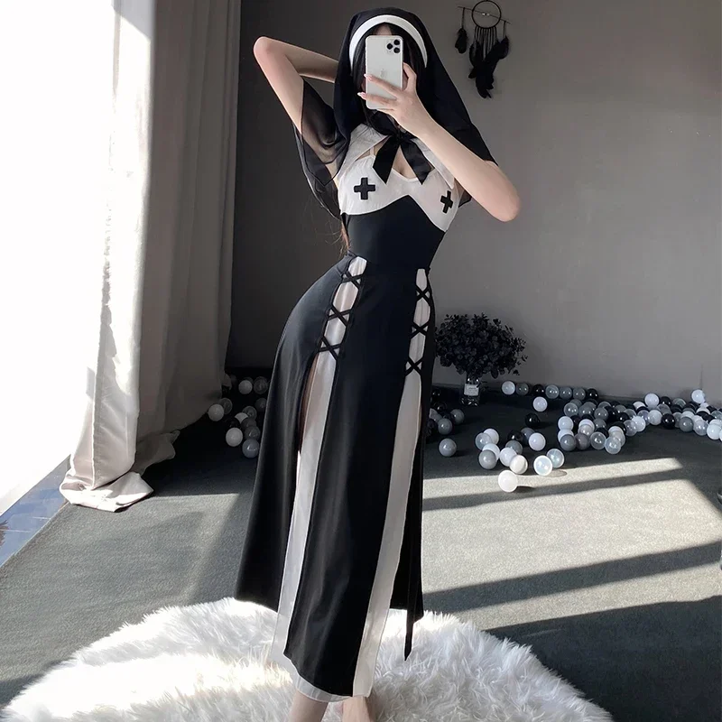 OJBK Historical Nun Cosplay Costume For Women Anime Maid Dresses Black white Nuns Exotic Sexy Lingerie New 2023