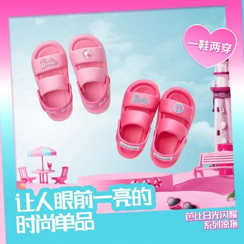 

MINISO Barbie Women's Sandals Pink Slides Summer Slipper Indoor Platform Outdoor Kawaii EVA Shoes Flip-flops Beach Garden Sandal