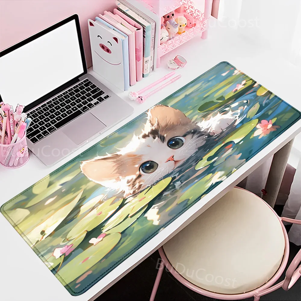 Cute Cartoon Cat Fish mouse pad Green Large Computer Keyboard Pad Natural Rubber Anti-Slip Pad Perfect Gift for Girlfriend Women