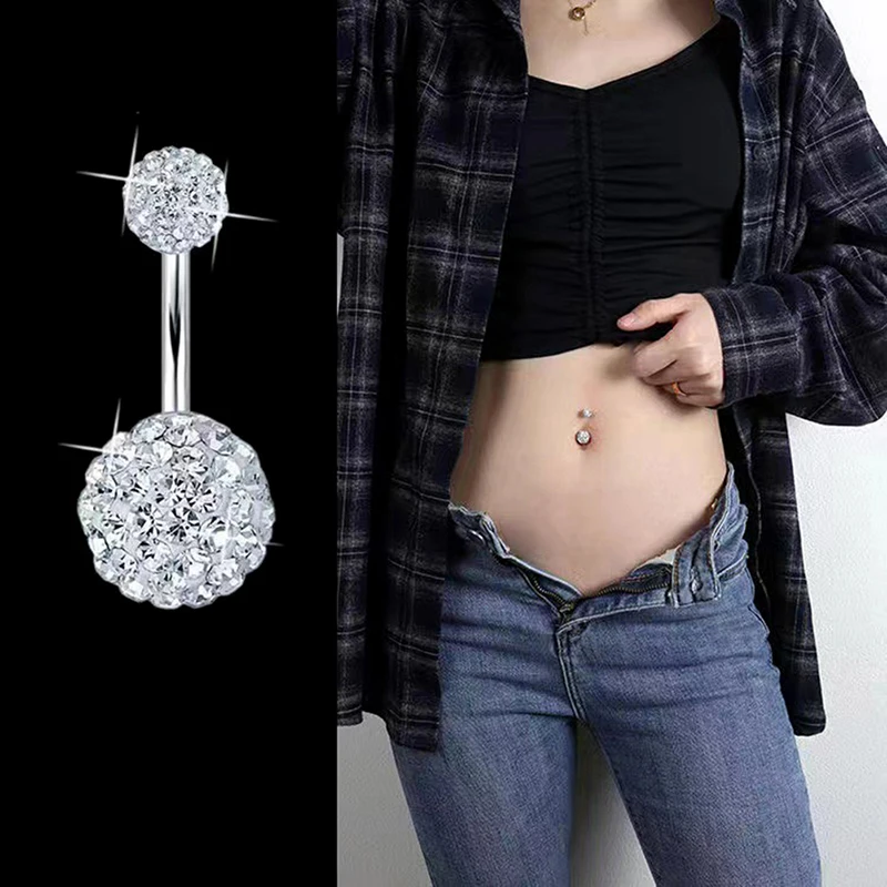 1PCS Crystal Ball Belly Button Rings Stainless Steel Zircon Navel Piercing Belly Piercing Cute Navel Bar