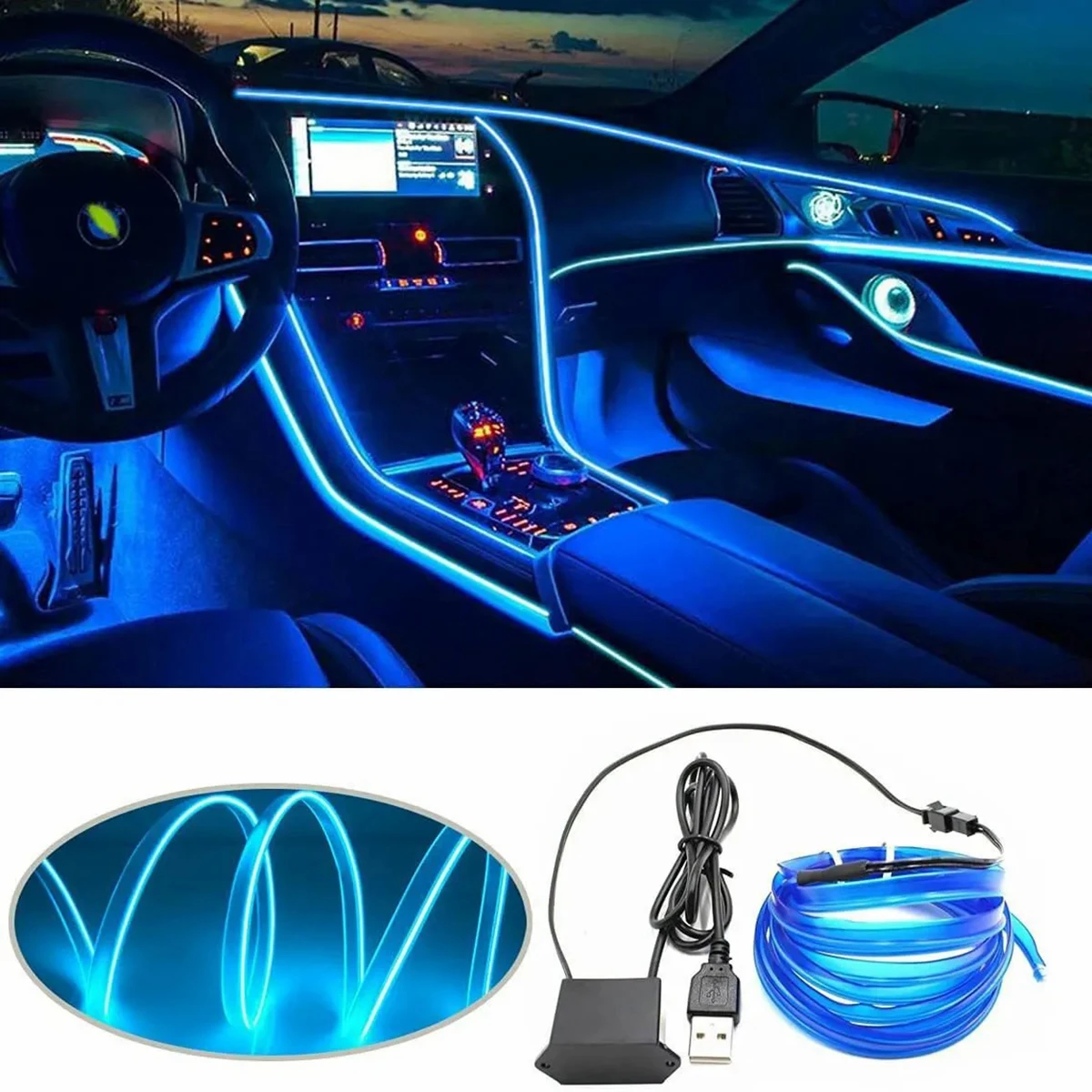 3M EL Cold Light Atmosphere Lamp LED Car Ambient Light Car USB DIY Decorative Dash Board Console Auto Interior Accessories