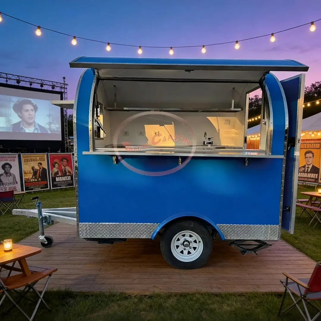 Compact Fiberglass Food Truck Trailer Portable Vending Cart Workstation Coffee Burger Snack Sale Catering Truck