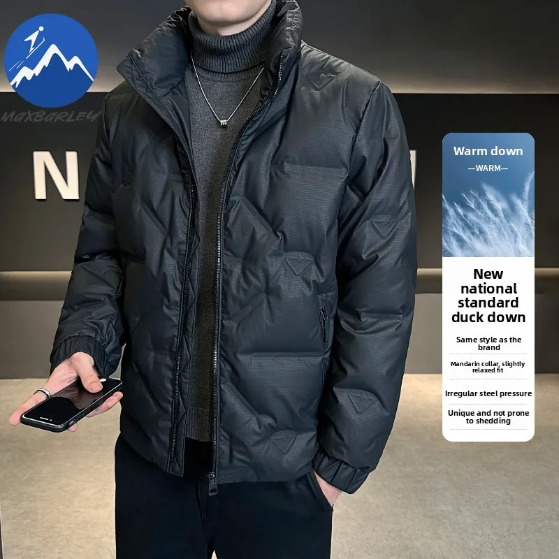 

Maxbarley Men Down Jacket Fashion Stand Collar Business Casual Thickened Warm Parka Premium Work Windproof Autumn Winter Coat