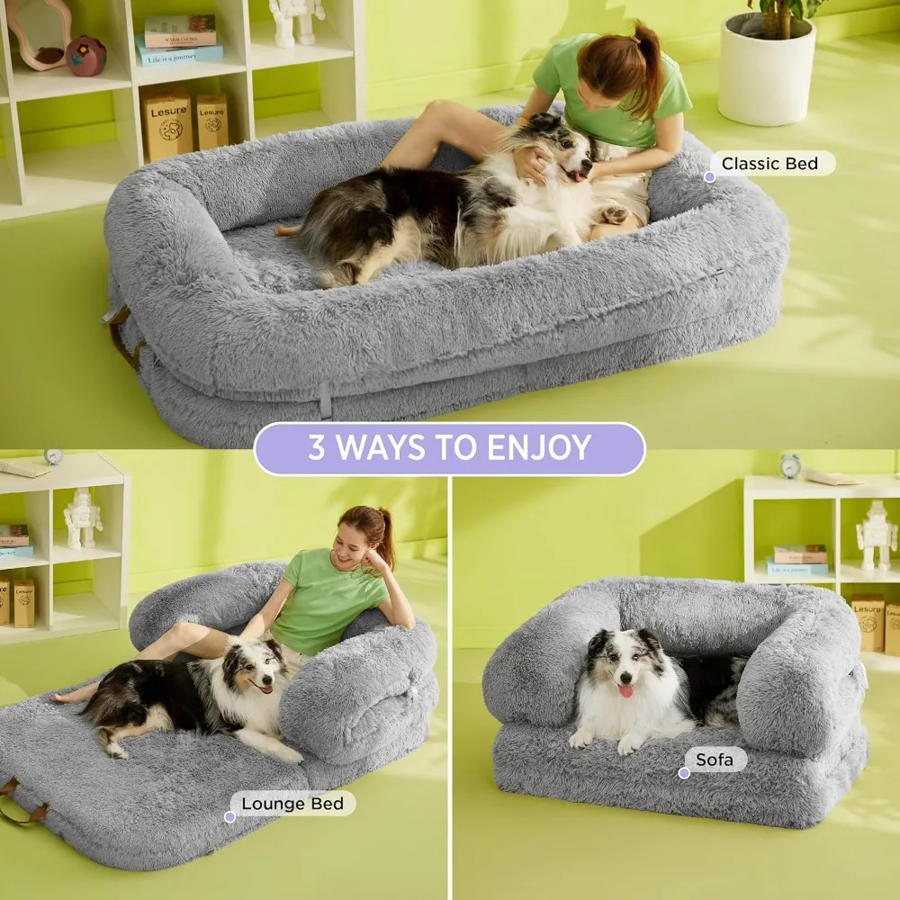 Lesure Foldable Human Dog Bed - 3 in 1 Flexible Giant Human Dog Bed for Adult People with Supportive Bolster Egg Foam