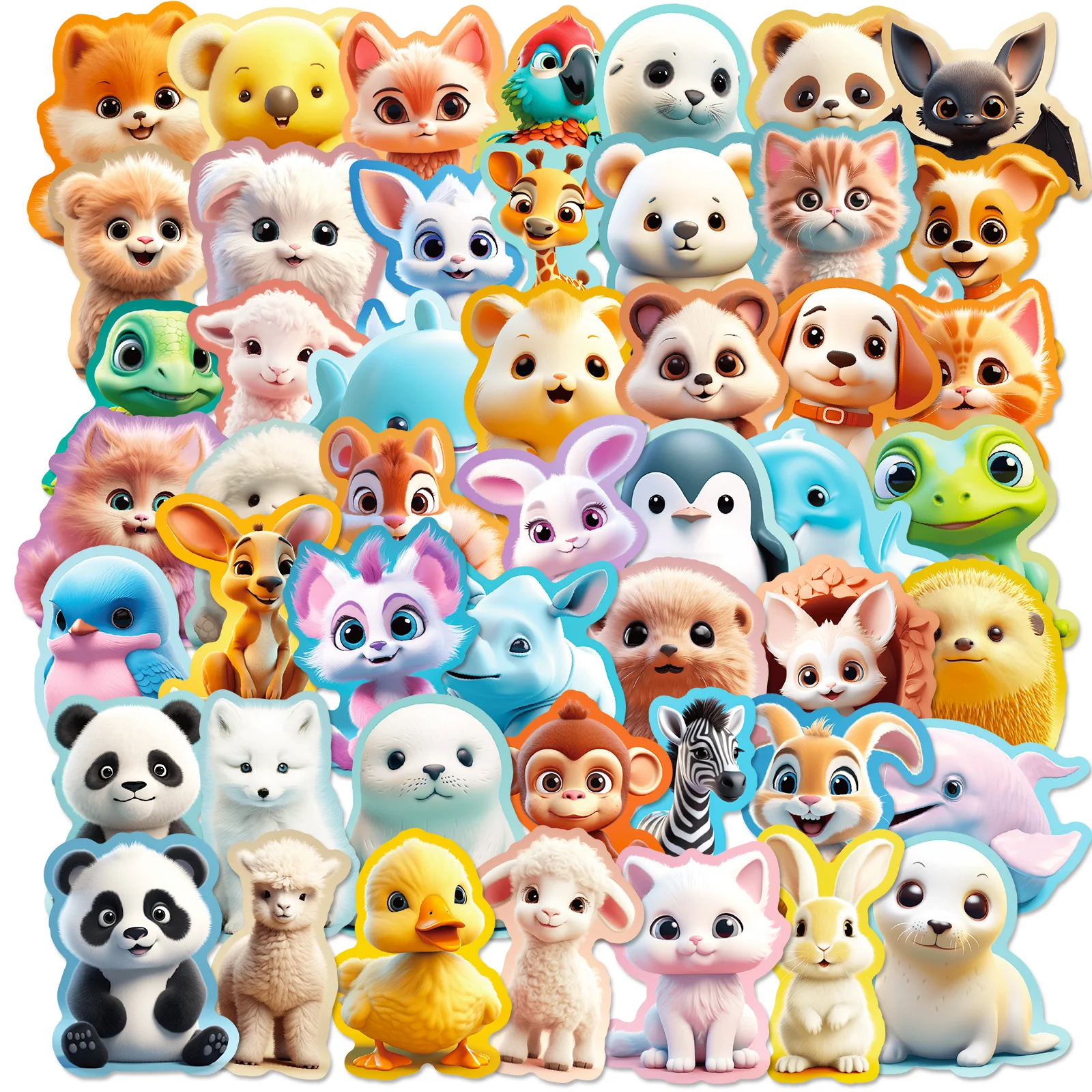 50 Buah Stiker Doodle Tahan Air Hari Ini Hewan Lucu 3D Stiker Sepeda Motor, untuk Casing Ponsel Laptop Mobil Cangkir Botol Air Bagasi