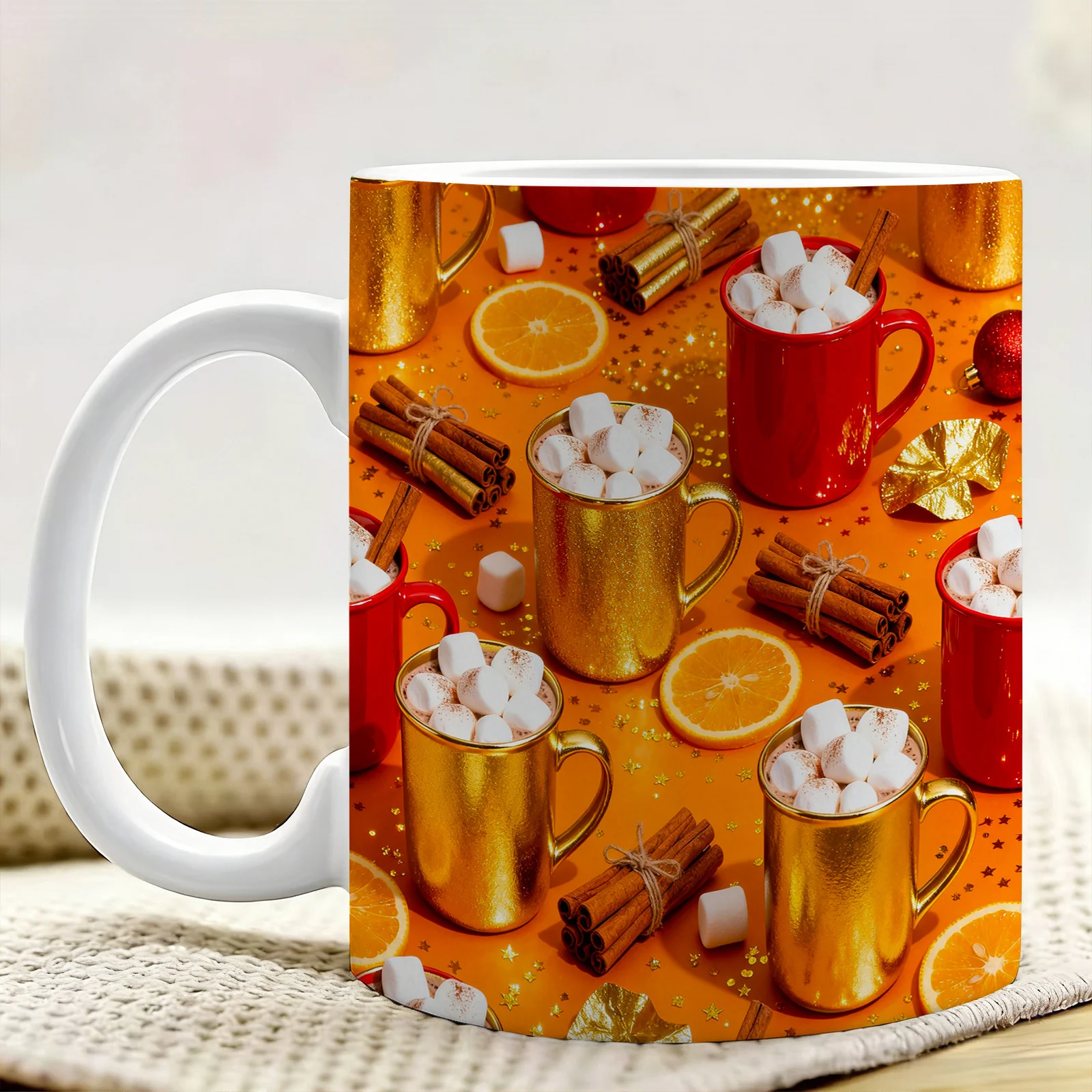 1pc Winter-Themed Ceramic Coffee Mug with Double-Sided Snowflake & Suitable for Home or Office Use, Reusable 11oz Cup, Easy Hand Wash, Stylish Gift for Tea/Coffee, for Hot/ Beverages, Decorative for Home or Office Decor