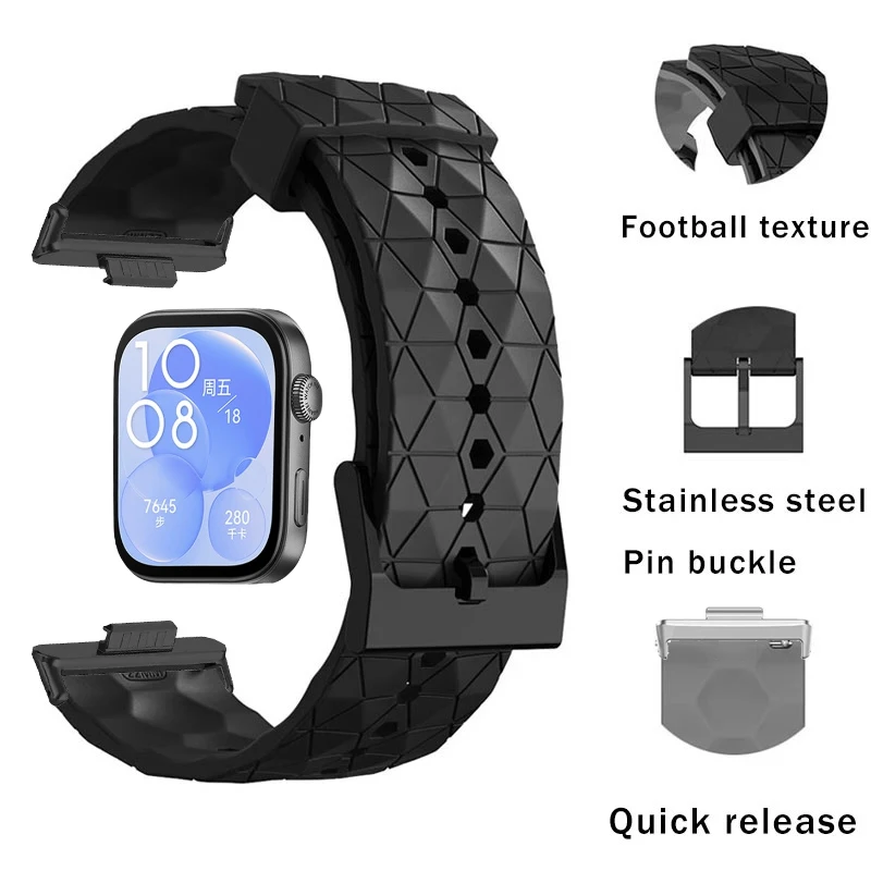 Futebol Padrão Silicone Strap para Huawei Watch, Pulseira Macia, Pulseira para Substituição Sports, Correa