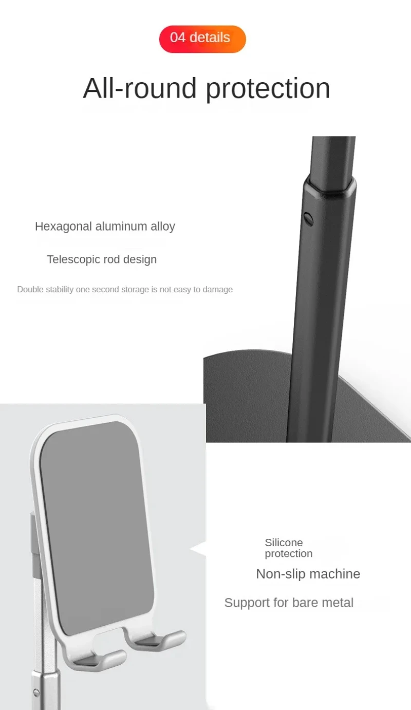 Desktop Telefon Halter Tablet Ständer Für Ipad Telefone Universal Halterung Teleskop Einstellbare Höhe Winkel Metall Live Unterstützung – Detail 8