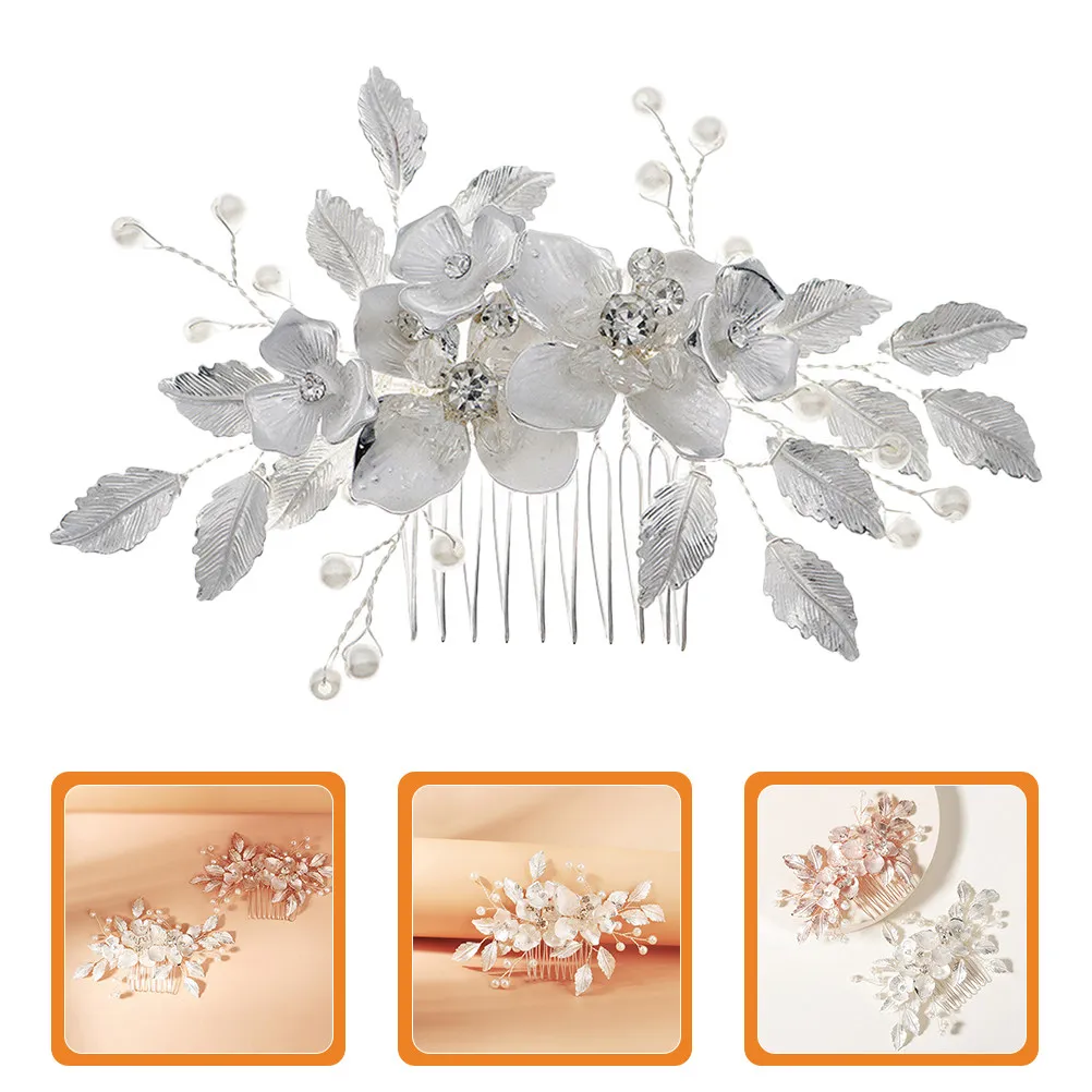 

Rhinestone Flower Leaves Bride Hair Comb Elegant Wedding Bridal Hair Accessories Perfect for Weddings Festivals Photography