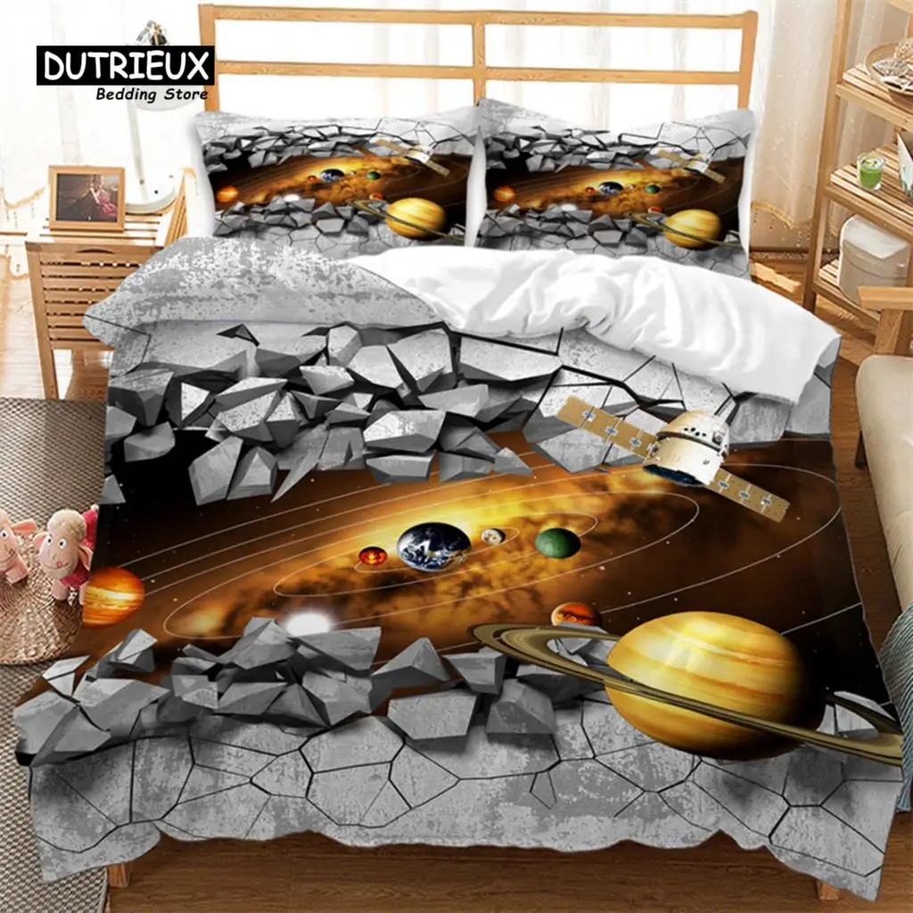 Galaxy Duvet Cover Set Twin King Queen Universe Starry Sky Planet Bedding Set Microfiber 3D Broken Space Series Comforter Cover