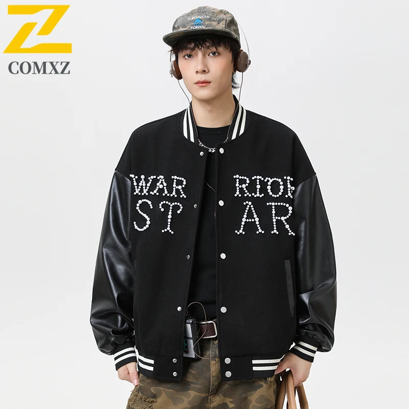 

​Men Outdoor Work Jacket American Style Letter Pearl Windproof Waterproof Casual Coat Embroidered Design Fashion Streetwear​