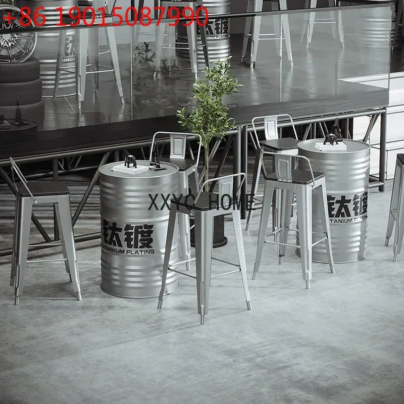 

Коммерческая барная стойка для кафе/магазина молочного чая в индустриальном стиле, креативная, в форме нефтяной бочки, на высоких ножках