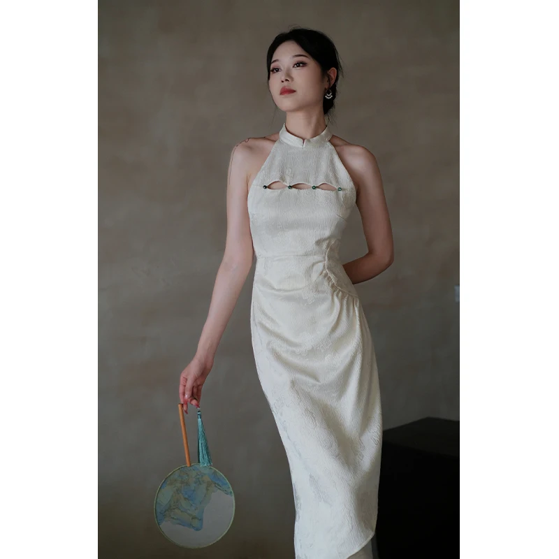 

Винтажное вечернее платье-ципао для молодых девушек с рисунком оленей и роз, с низким разрезом, длинное, в китайском стиле, для женщин