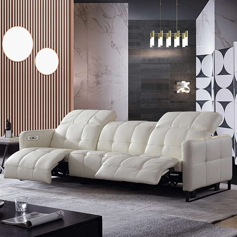 

Leather Living Room Straight Row Three-Seat Furniture Piano Keys Italian Light Luxury and Simplicity Electric