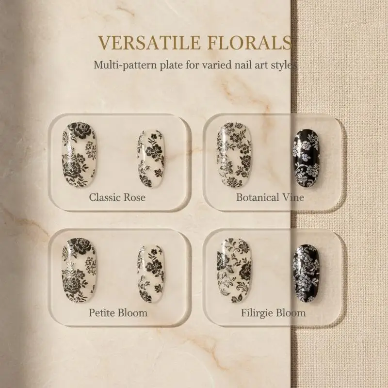 Vintage Blooming Floral Nail Stamping Plates Multi Fishtail Styles Easy Use Nail Art Templates for Manicure Beginners Home Salon