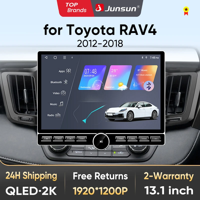 Junsun 13,1″ QLED Wireless CarPlay Android Auto Autoradio für Toyota RAV4 2012-2018 Intelligente Systeme DSP SWC RDS GPS FM BT