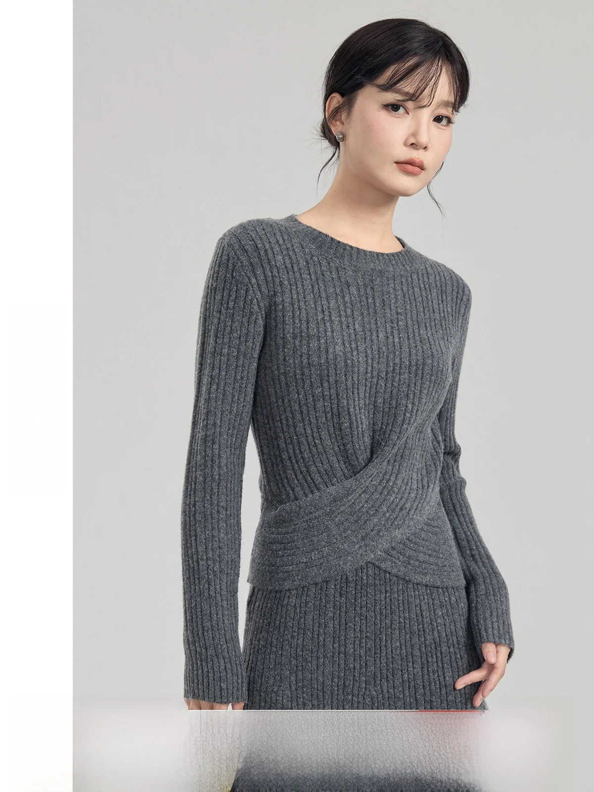 

Guer 3-Ply Camere Knitted Sweater Women's Slim Fit ey Knitwear Ele Top Cold oulder Regular Sve Long round Ne