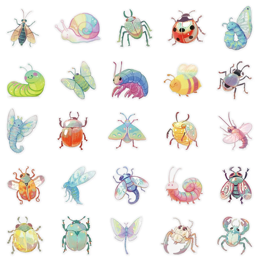 

10/30/50pcs Cute Colorful Insect Stickers Funny Cartoon Decals Waterproof DIY Suitcase Phone Laptop Transparent Graffiti Sticker