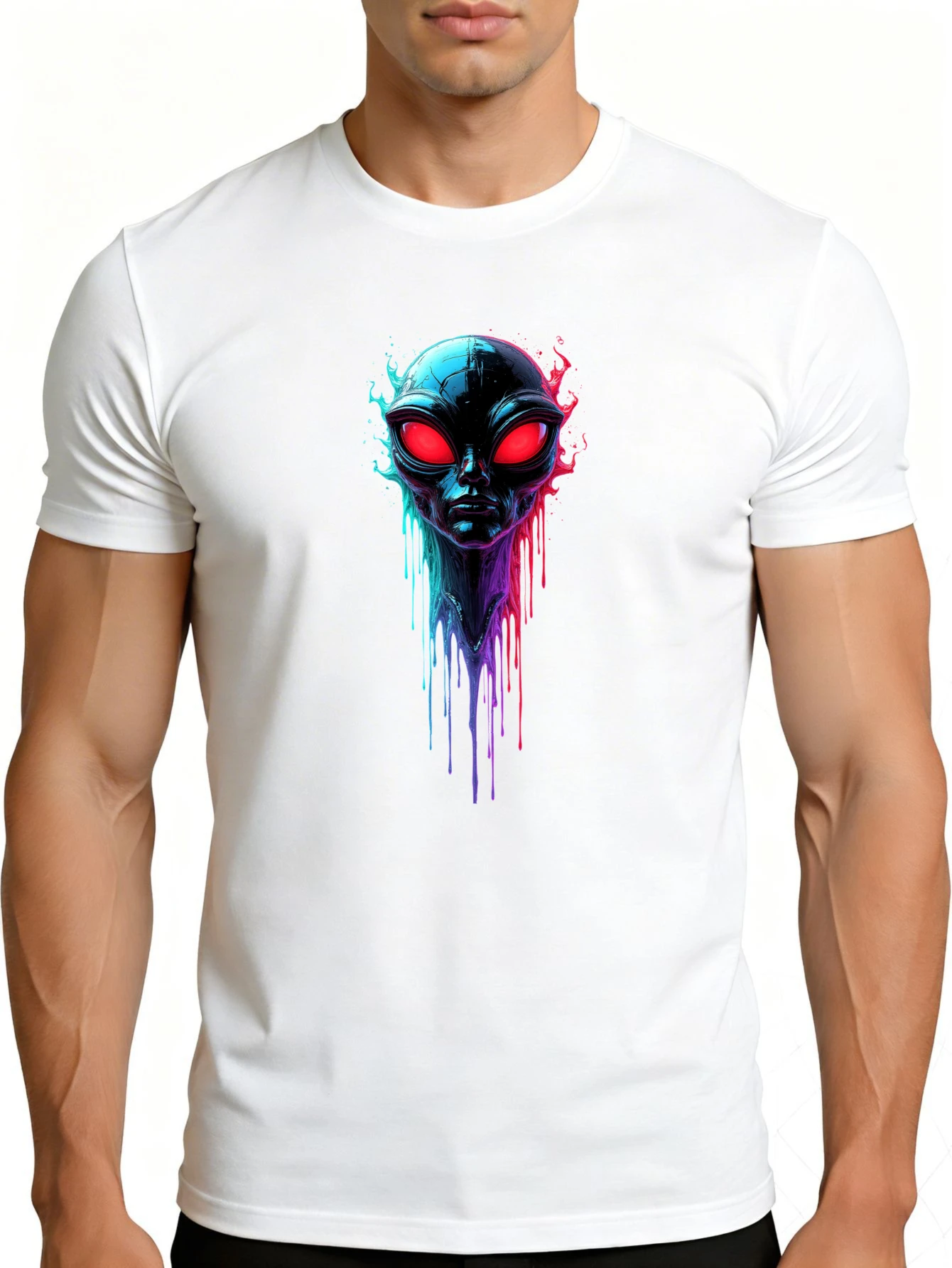 Men's Graphic T-Shirt - Breathable, Soft, Lightweight - Colorful Alien Head Design - Vintage Fun Pattern Casual Short Sleeve Summer Top, Gift for Him