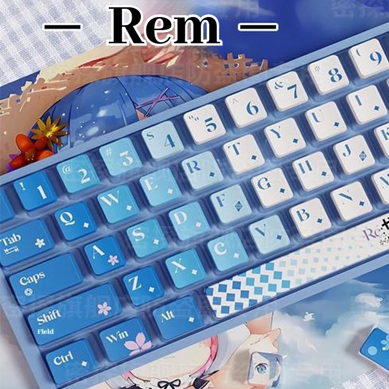 レム・エミリア・テーマ・プリン・キーキャップ　OEM高さ　PBT素材　四面透明　熱昇華印刷　メカニカルキーボード用キーキャップ