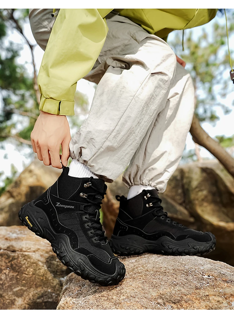 Modische Herren-High-Top-Stiefel mit dicker Sohle, abriebfest, bequem und atmungsaktiv, ideal für Outdoor-Abenteuer, Camping und Wandern. – Detail 19