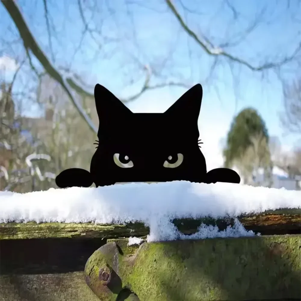 CIFBUY Elegant Black Metal Peeping Cat Sculpture Lawn Ornament Yard Decor Iron Art Silhouette Perfect Gift Unique Home Decor
