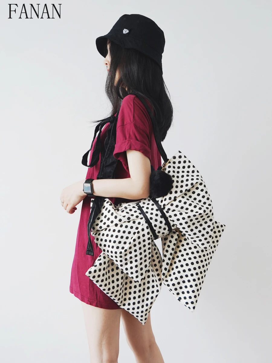 

Large Bow Crossbody Bags for Women Single Shoulder Japanese Style Sweet and Cool Girl Canvas Tote Bag Fashion Women's Handbags