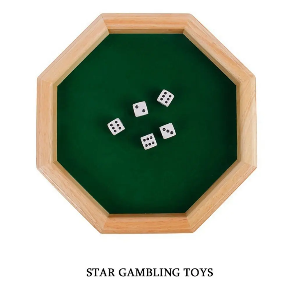 Green Octagonal Dice Tray Table Games Drinking Games Wooden Dice Tray Portable with Dice Desktop Storage Box Board Game