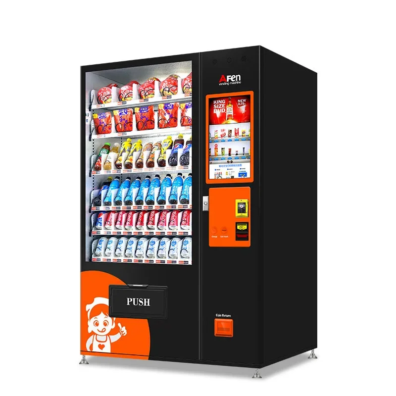 24 Hours Advertising Screen Vending Machine  Combination Snack Drinks Vending Machine  With Card Reader