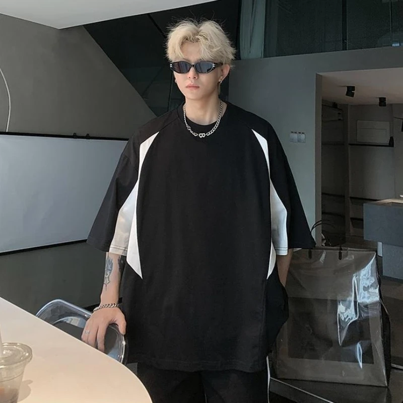 Big and Tall Casual T-Shirt for Men 300lbs Breathable Pure Cotton Summer Oversized Shirt with Stylish Color Splice Loose Fit