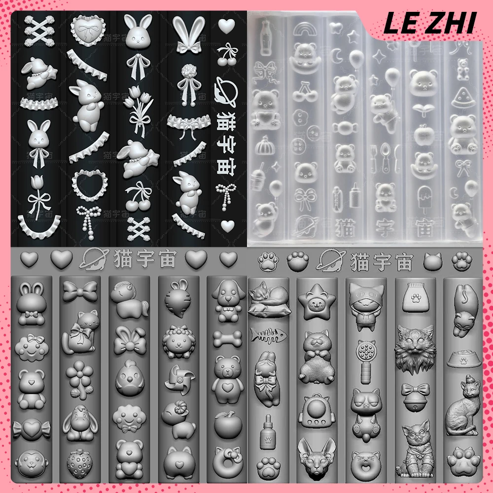 

1Pc Kawaii Animal 3D Acrylic Mold Nail Art Decorations Cartoon Cute Bear Rabbit Cat Dog Flowers Bowknot Silicone Nail Art Mold