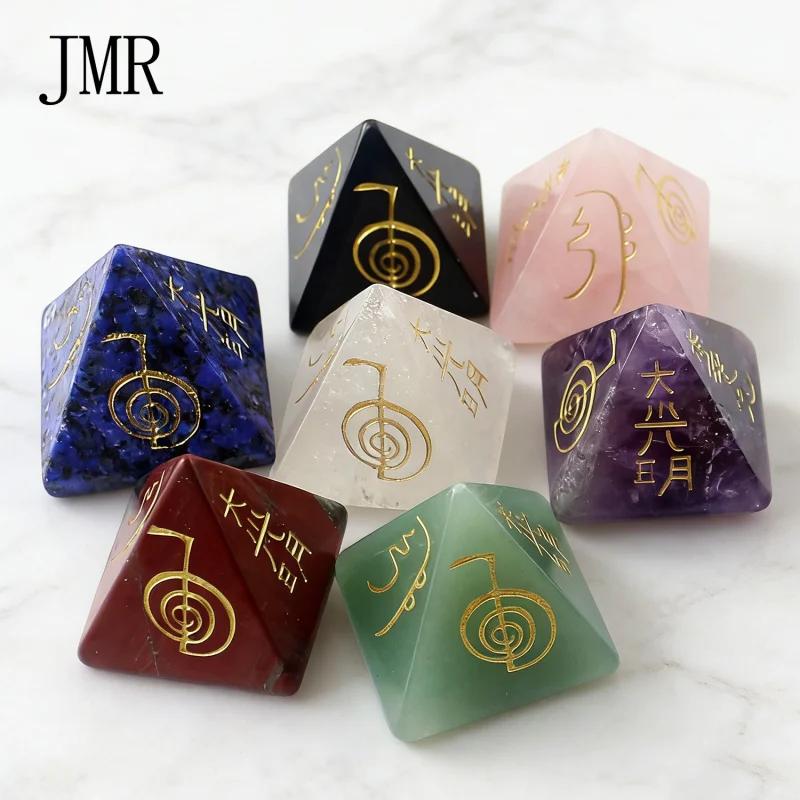 

Dai Ko Myo Usui Reiki Pyramid, Natural Crystal 4 Elements Sotoba with Hon Sha Ze Sho Nen Cho Ku Rei Symbols Energy Generator