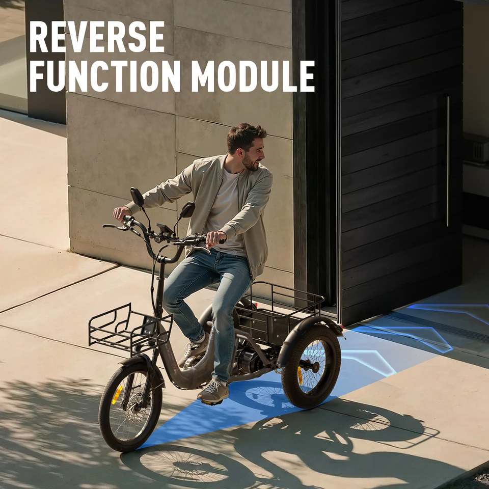 Electric Tricycle 750W Motor 48V 20AH Remover Lithium Battery Foldable 3 Wheel Electric Bike 16 Inch Fat Tire 100km Ebike image 7