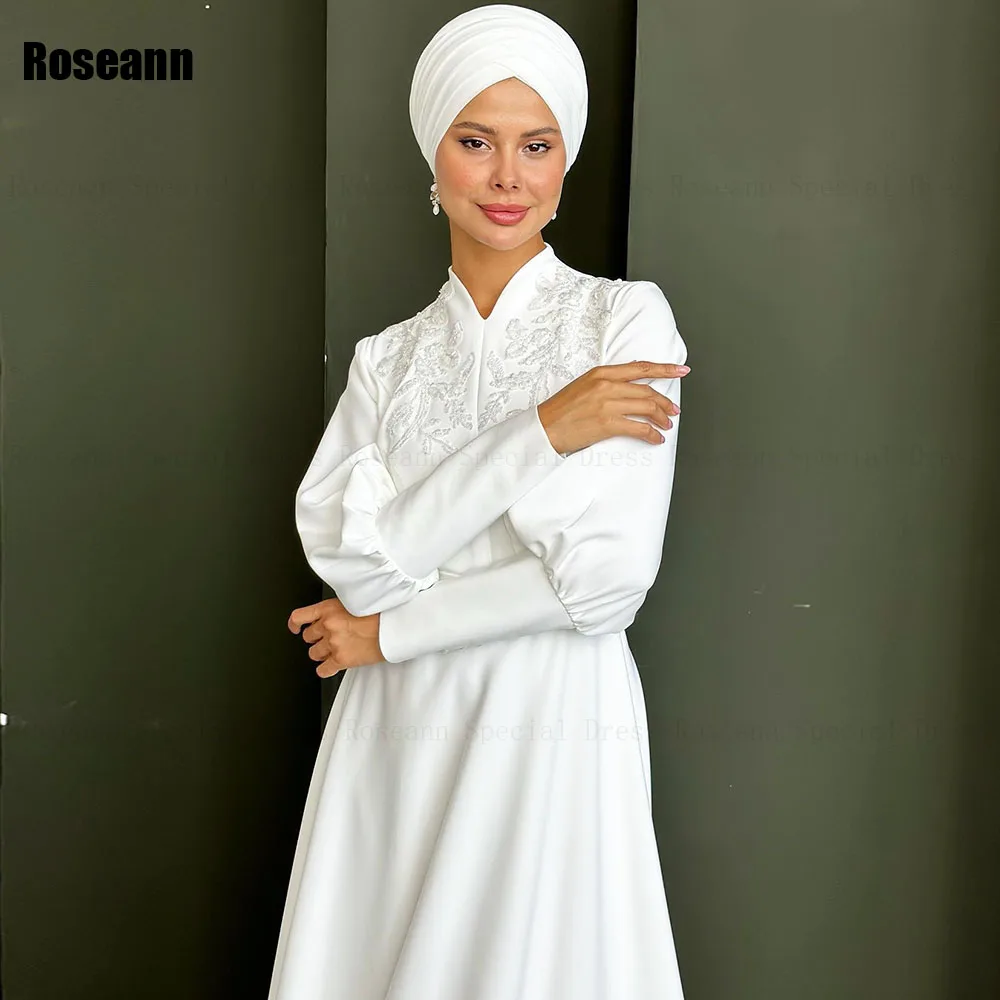 Robes de mariée musulmanes A-Line, col haut, drapé, plissé, appliques, brosse, train, longueur au sol, robe de mariée, nouveau, 2024