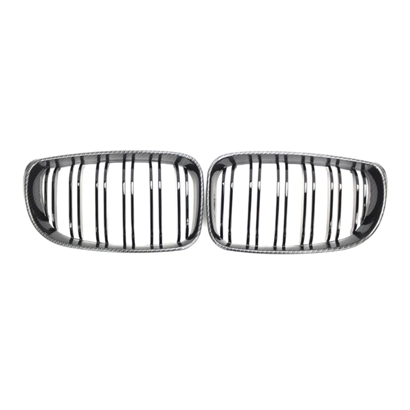 

1 Pair Front Kidney Grille For BMW E87 Carbon Fiber Double Line Left Right Front Grills Frame Trim