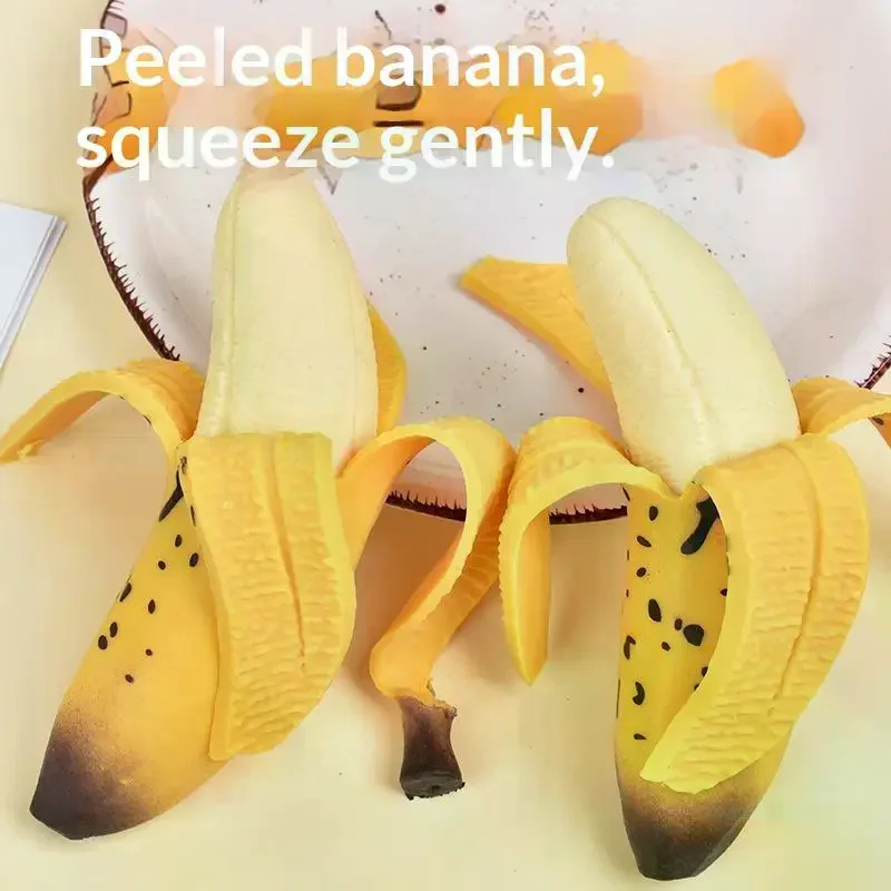 Realistic Banana Fidget Toy Soft Stretchable Peeled Design Stress Relief Squeeze Gadget for Office Home School Kids Adults