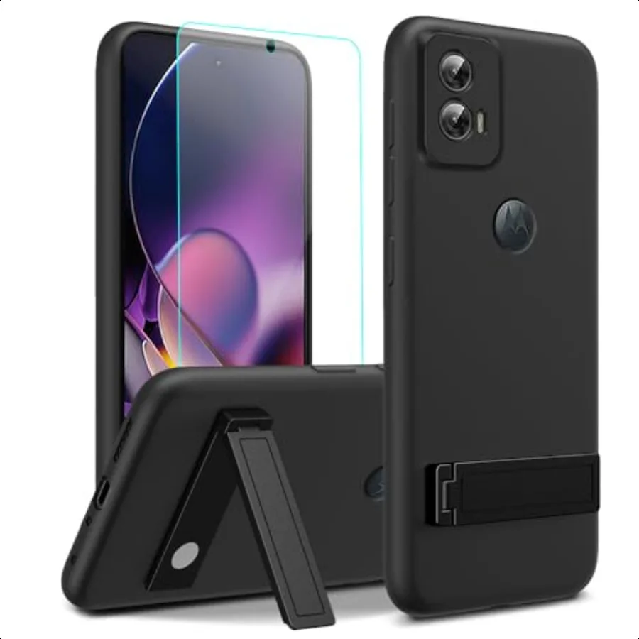 حافظة لهاتف موتورولا موتو جي ستايلس 5G 2024 مع واقي شاشة زجاجي [3 طرق حامل] حامل معدني من السيليكون TP