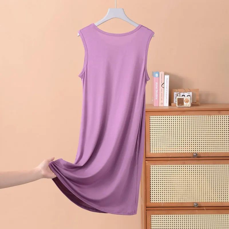 Summer Outdoor Mom's Wear, Youkesi Nightgown, Midi-Length Homewear, Pajamas, Plus Size Sleeveless Dress, Oversized.