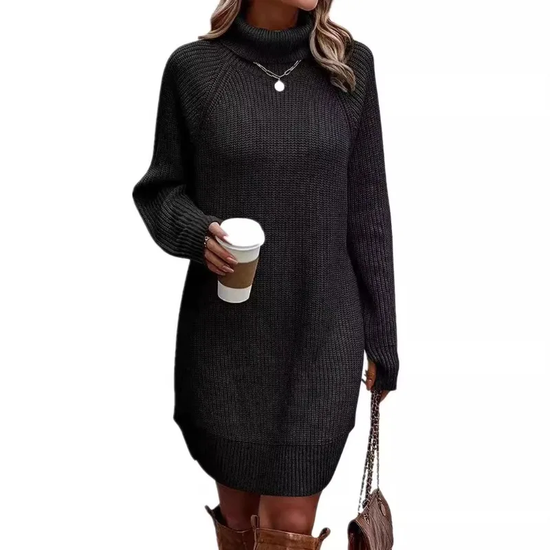 

2024 Autumn/Winter New Fashionable Split Head High Collar Sweater Women's Knitted Dress