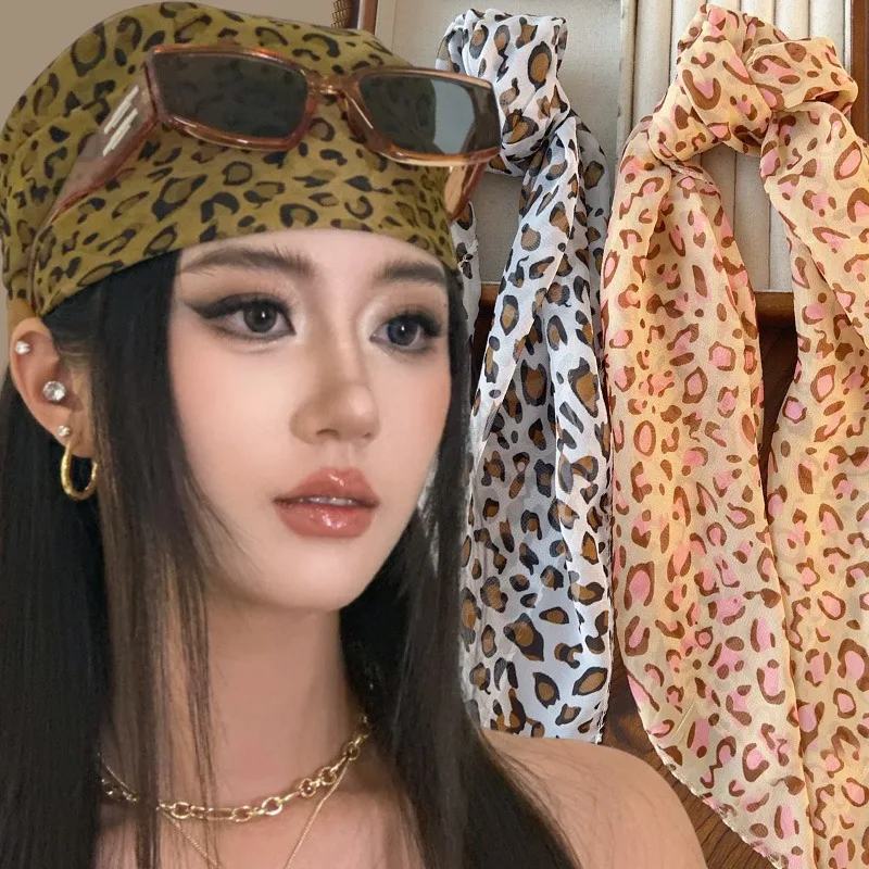 

New Summer Vintage Leopard Print Square Scarfs Bandana Thin HeadBand for Women Men Y2K Retro Neckerchief Fashion Hairband Wrap