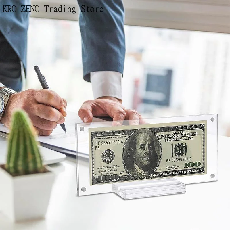 

Sturdy Clear Acrylic Magnetic Dollar Bill Picture Frame Holder With Base For Display Collectible Showcase✨