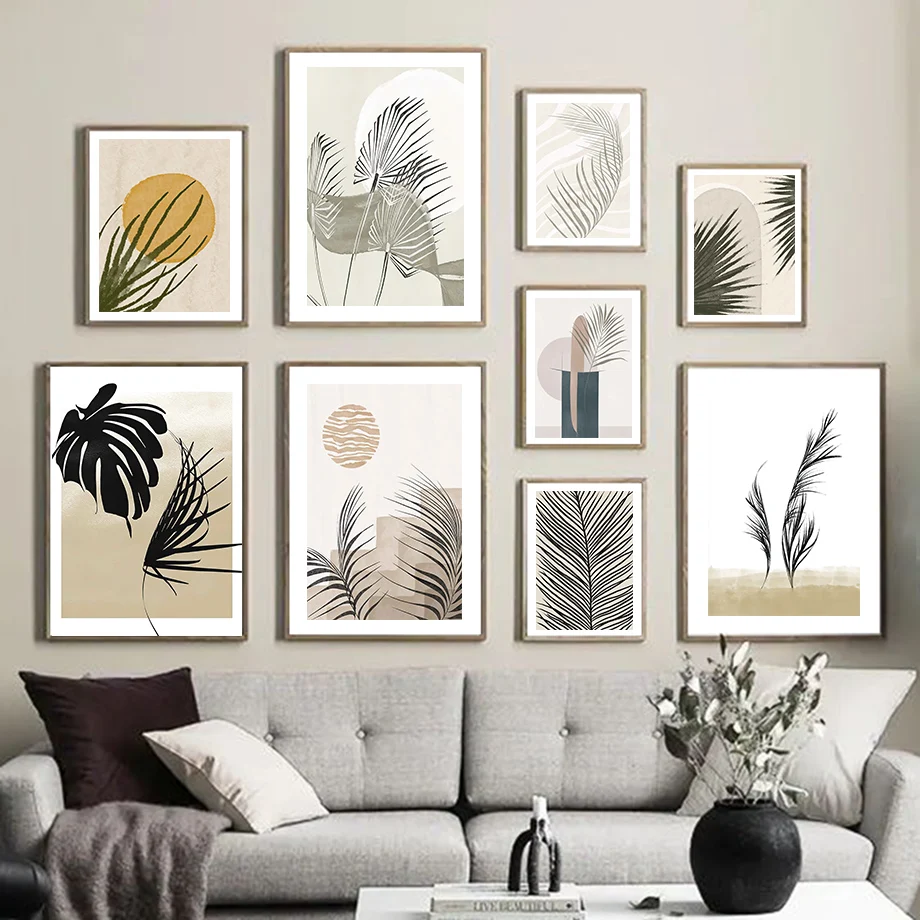 

Boho Monstera Sage Palm Leaf Sun Abstract Posters Wall Art Pictures Nordic Living Room Decor Prints Canvas Painting