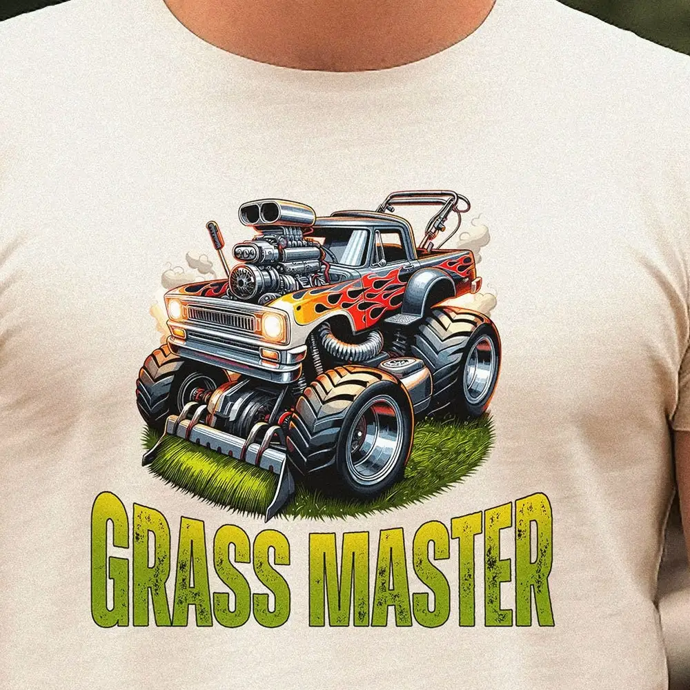 Lawn Mowing T Shirt Grass Master Design With Monster Truck Style Lawnmower Funny Garnder Dad Job Green Riding Power